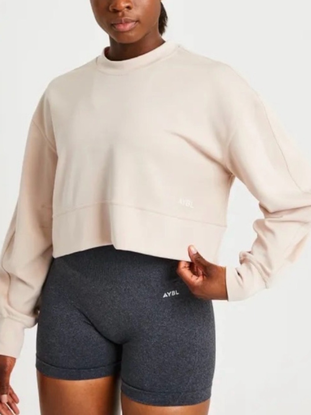 AYBL Oversized Cropped Sweatshirt in Beige